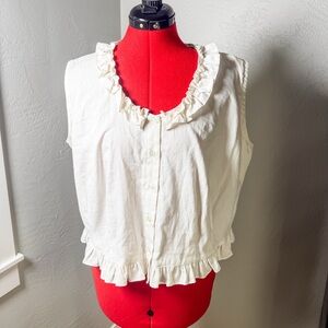 Frontier Classics White Ruffle Trim Sleeveless Blouse 100% Cotton Plus Size 2X